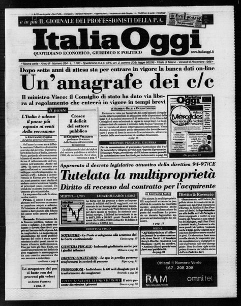 Italia oggi : quotidiano di economia finanza e politica